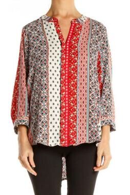 Dana Buchman Blouse Womens Large Print Boho Tunic business casual office top